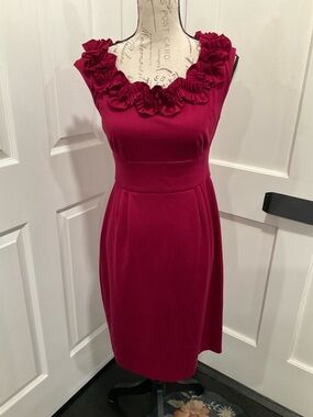 NWT LONDON TIMES MAROON ROSETTE DRESS